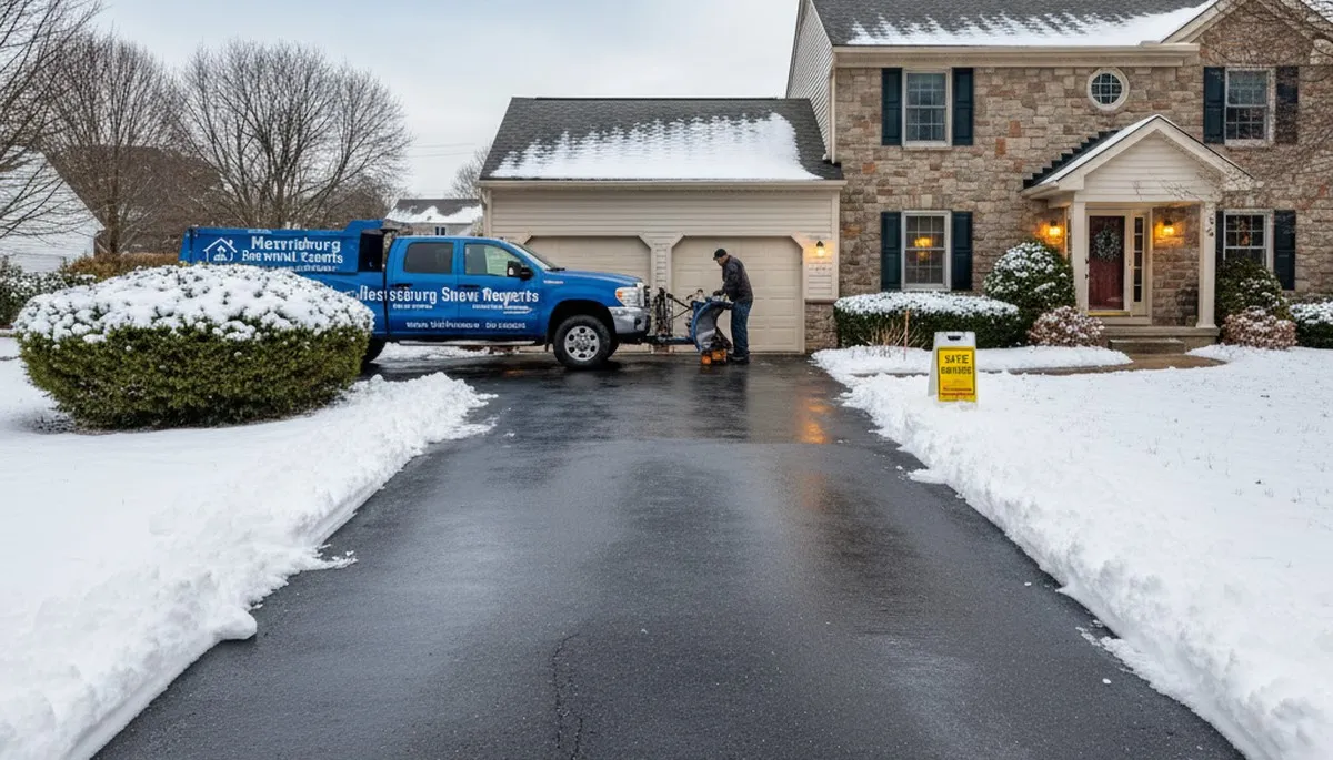 Cleared residential driveway after professional snow removal in Harrisburg, PA by Chop Chop Landscaping