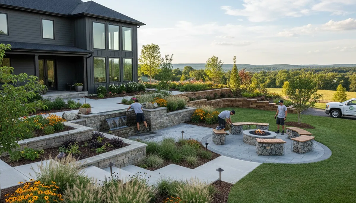 Landscaping crew serving Harrisburg, PA with professional lawn and landscape maintenance